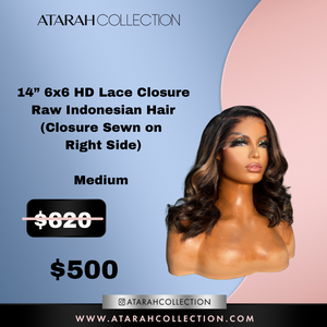 Ready to SLAY Crown 14” HD  6x6  Lace Closure Raw Indonesian Hair (RIGHT SIDE)