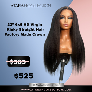 22” HD 6x6 Virgin Kinky Straight Factory Made Crown