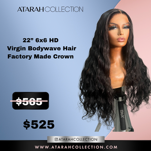 22” HD 6x6 Virgin Bodywave Factory Made Crown
