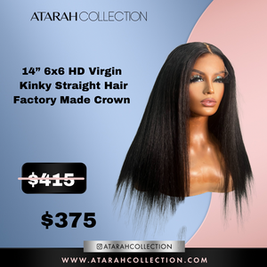 14” HD 6x6 Virgin Kinky Straight Factory Made Crown