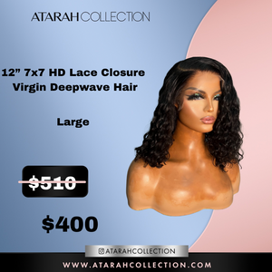 Ready to SLAY Crown 12” HD  7x7  Lace Closure Virgin Straight Hair STYLED (RIGHT SIDE)