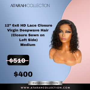 Ready to SLAY Crown 12” HD  6x6  Lace Closure Virgin Deepwave Hair (LEFT SIDE)