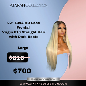 Ready to SLAY Crown 22” HD 13x4   Lace Frontal Virgin 613 Straight Hair