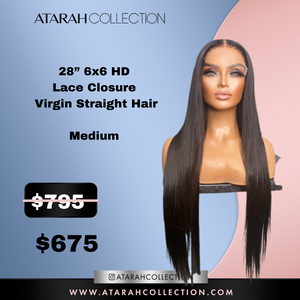 Ready to Ship Crown 28" 6x6 Lace Closure Virgin Straight Hair