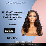 Ready to Ship Crown 22" 13×4 Transparent Lace Frontal Virgin Straight Hair STYLED