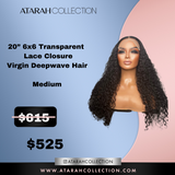 Ready to Ship Crown 20" 6x6 Lace Closure Virgin Deepwave Hair